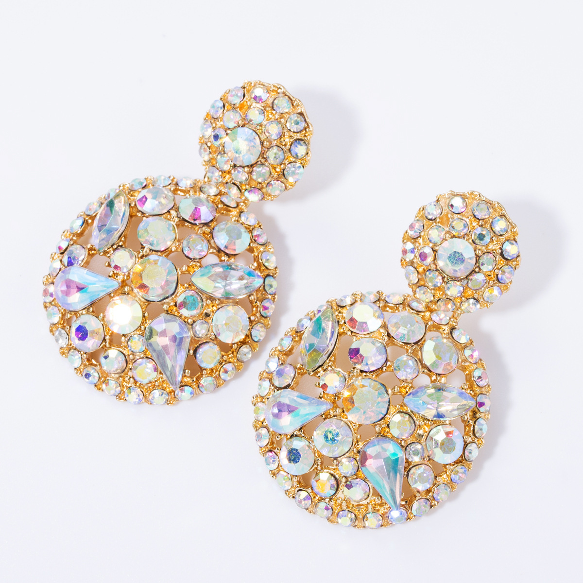 

Exaggerated multi-layer round alloy Diamond AB color rhinestone earrings female personality minimalist wind earring