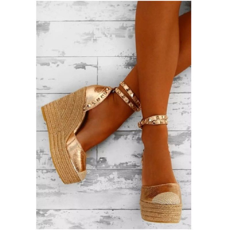 

34-44 Large size lady straw wedge sandals high heel wedge shoes metalic color pumps close toe and open toe z193, Black open toe