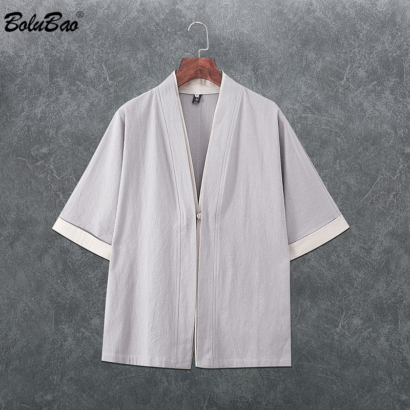 

BOLUBAO Casual Brand Men Trendy Shirts Summer New Men's Harajuku Solid Color Shirts Loose Three Quarter Shirt Male, Black