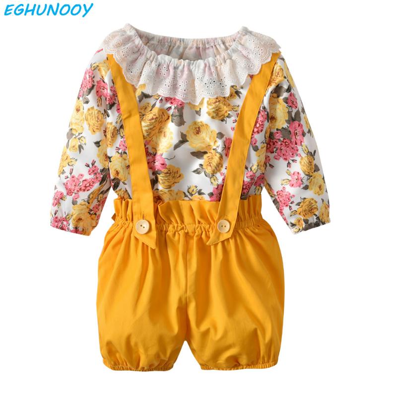 

Summer Newborn Baby Girl Clothes Floral bodysuit tops +Overalls Shorts Toddler 2PCS Outfits Kids Infant Clothing Set, As pic
