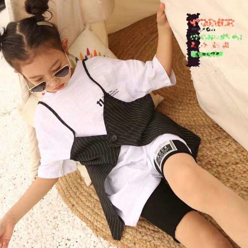 

Children's clothing 2020 summer new summer children's suit female girls tops two-piece suit little girl fashion, Black