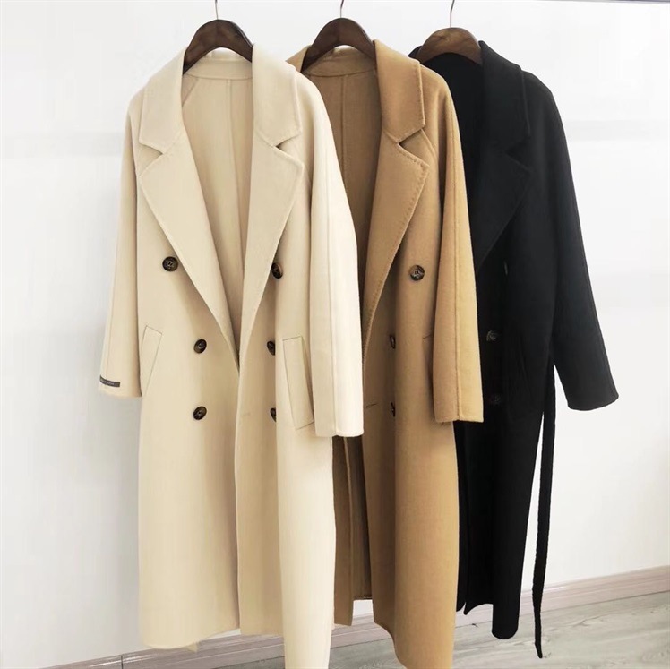 

Women Coat New Women Double Breasted Wool Coat, Black
