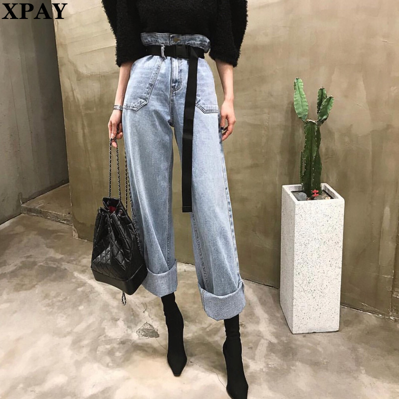 

Streetwear Denim Trousers Women 2020 Summer Spring Autumn Straight Jeans Pants Fashion Loose High Waist Fresh Stylish Trousers, Blue