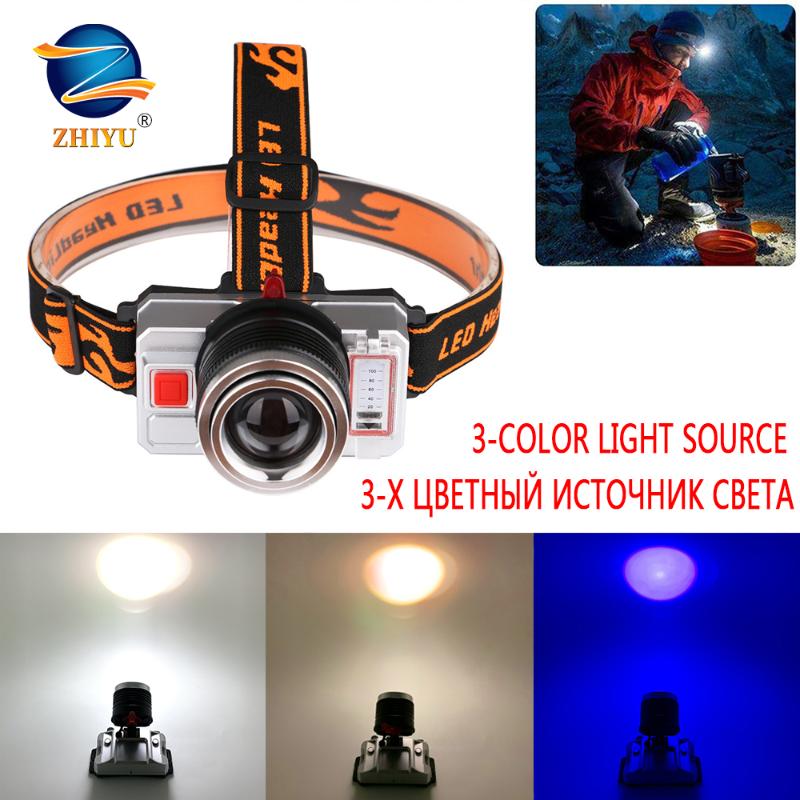 

ZHIYU 3-color Light Source LED Headlamp USB Rechargeable Fishing Headlight Portable Built-in 18650 Battery Camping