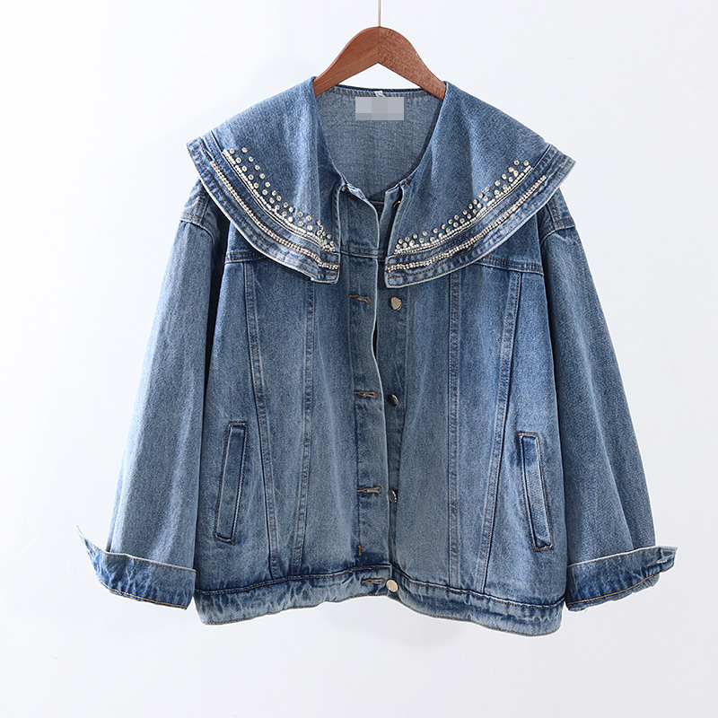 

2020 New Autumn Vintage Denim Jacket Women Coat Beading Short Jeans Jacket Coats Casual Boyfriend Loose Female Outerwear P868, Denim blue
