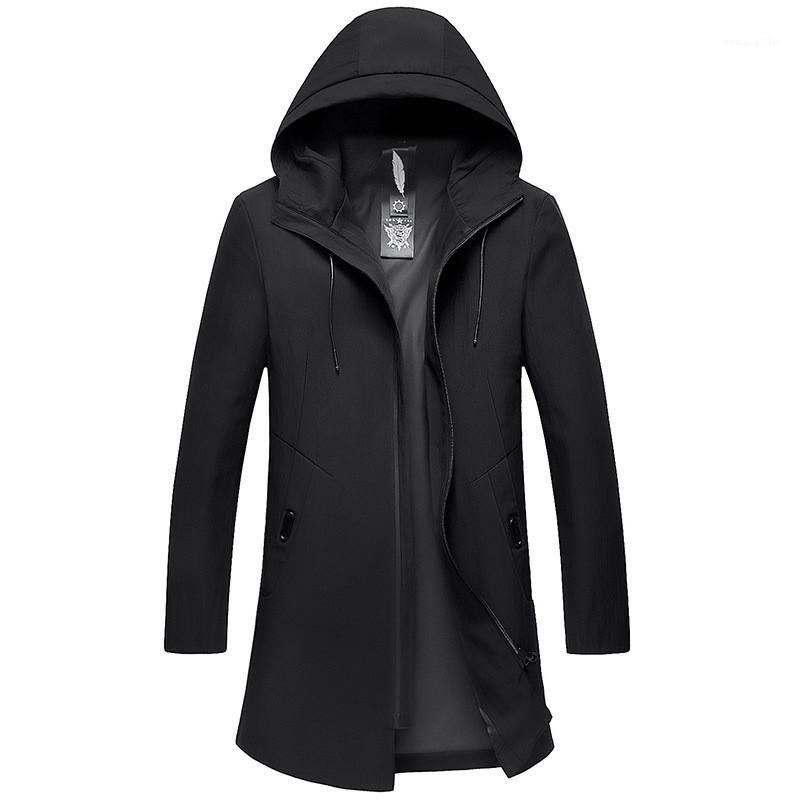 

Jacket With Zipper Homme Mens Hoodede Slim Long Jacket Autumn Winter Solid Color Casual
