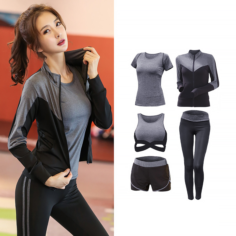 

Women' Yoga Set 5pcs Fitness Clothing Gym Running Sneakers Shirt + Pants Leggings Yoga Jogging Tracksuit Sport Suit, 2-3