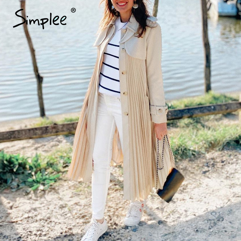 

Simplee Casual office women trench coat Single-breasted stitching belt female long trenches Long sleeve loose ladies overcoats, Khaki