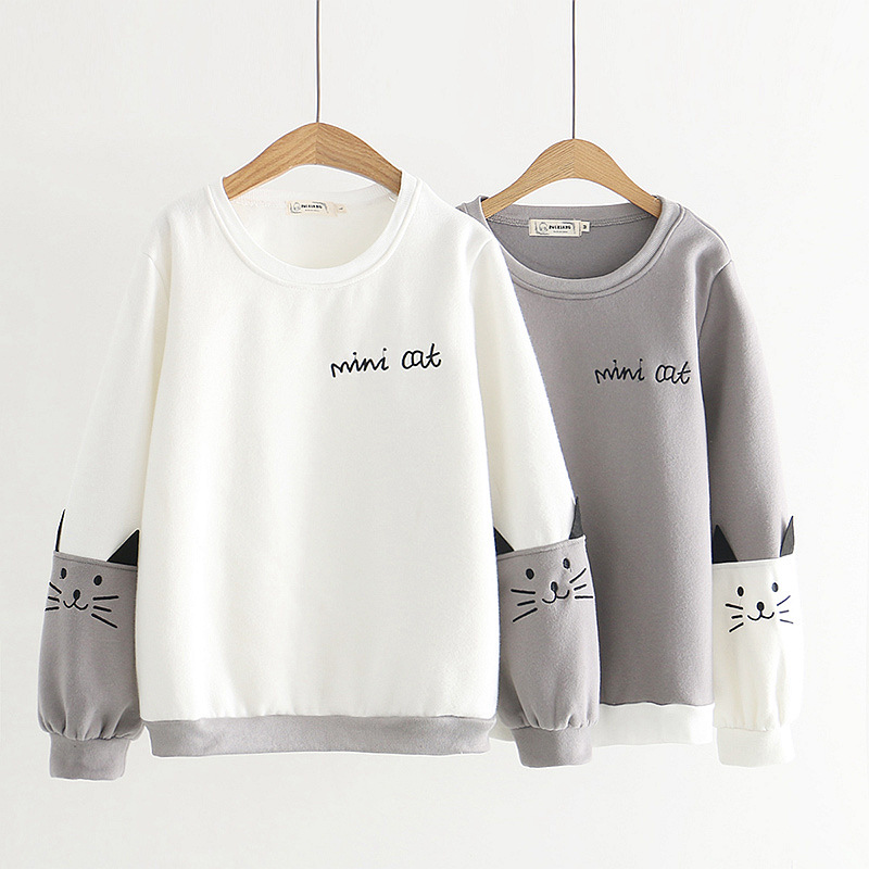

Yolanda Paz Autumn Winter Japanese Sweet Style Women hoodies sweatshirt fashion casual o-neck long sleeve white gray pullover
