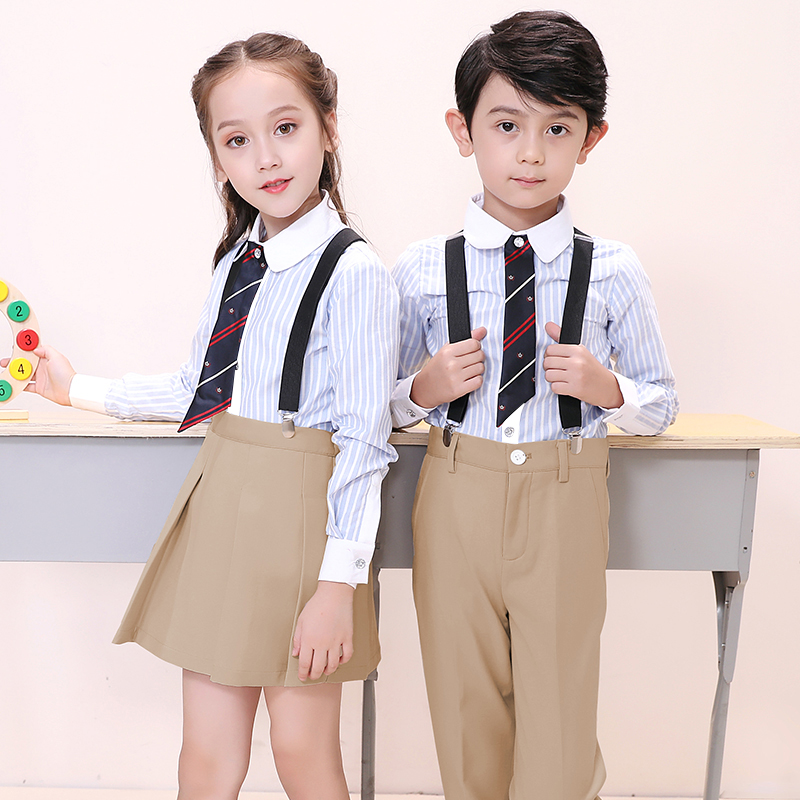 

japanese fashion school girl skirt and shirts sets korea school girl uniform stiped shirts and beige pants sets for students, Shortsleeve girl