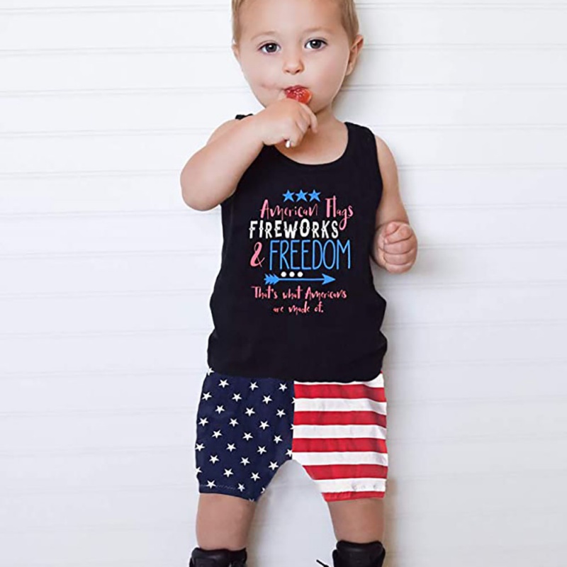 

Baby Boys Summer Outfits Sleeveless T-Shirt Top With American Flag Short Pants Independence Day Sets 4th Of July Baby's Sets