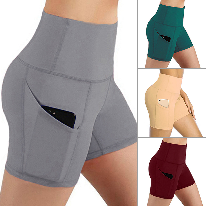 

Yoga Shorts Workout Running Shorts Women Jogging Short Training Elastic Force Running Short With Pockets Sport, Black
