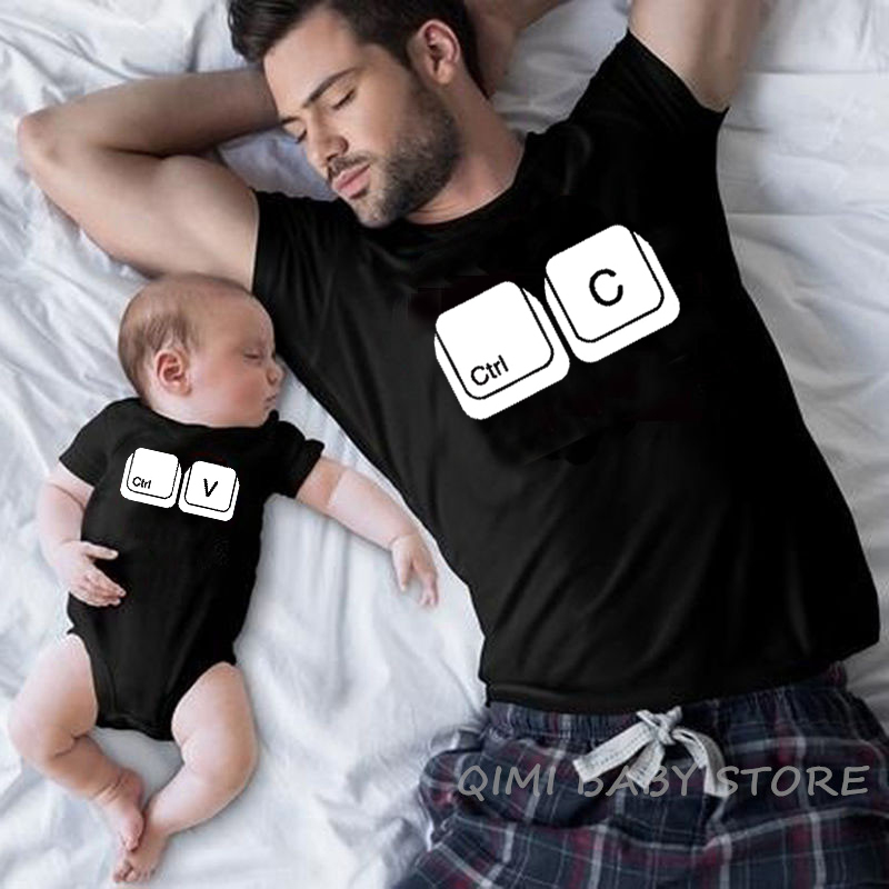 

CTRL + C CTRL + V Family T-Shirt Father and Son Daughter Tshirts Matching Oufits Dad Baby Family Look Summer T Shirt Tops Tee, A1-black