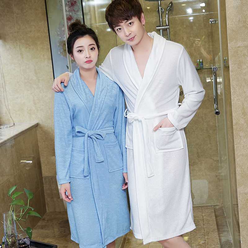 

On Sale Men's Coffee Suck Sweat Towel Bathrobe Men Summer Terry Bath Robe Mens Dressing Gown Male Long Robes Lovers Bathrobes, Men sky