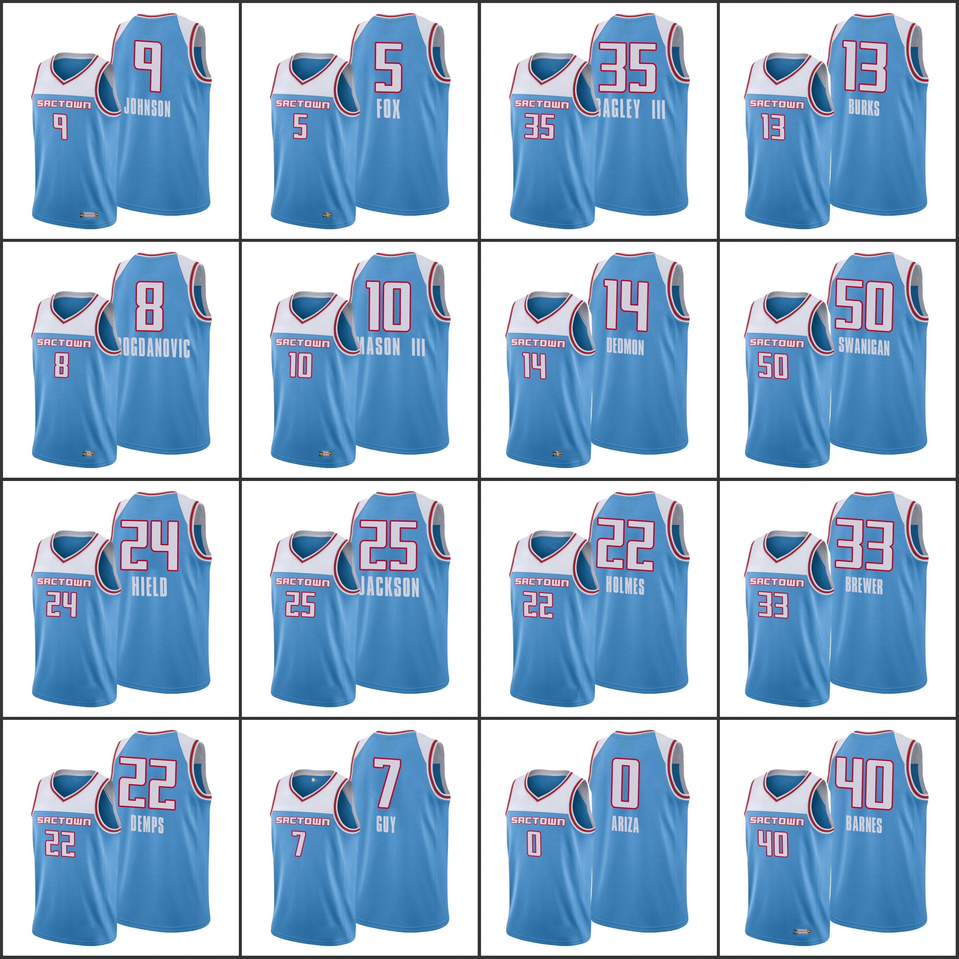 

Sacramento Kings B.J. Johnson Bogdan Bogdanovic Buddy Hield Cody Demps De'Aaron Fox Frank Mason III Men 2019-20 Classic Jersey, Black
