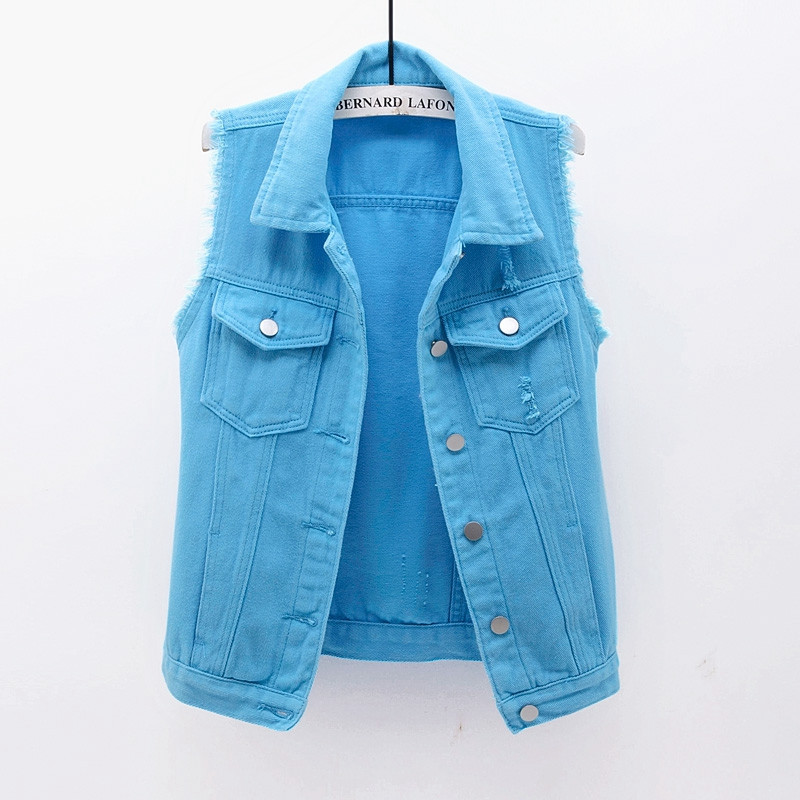 white blue jean vest