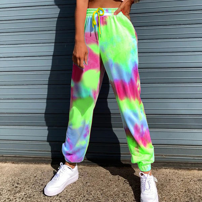 

Women 's Tie-dye Sweatpants Jogging Workout Pants Tie Dye Color Women 's Sports Pants High Waist Long with Pockets New, Green