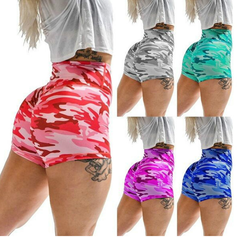 

Camouflage Printing Hip High Waist Yoga Pants Women' Sports Shorts Compression Workout Bike Leggings camouflage Running Shorts, Random