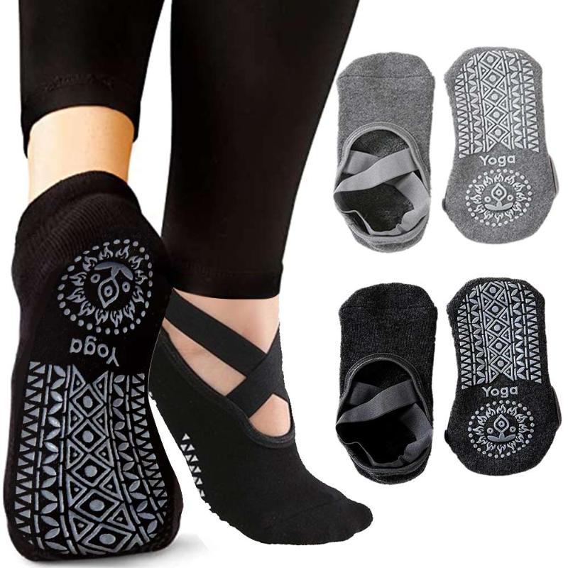 

Women High Quality Bandage Yoga Socks Anti-Slip Quick-Dry Damping Pilates Ballet Socks Good Grip For Women Cotton, Black