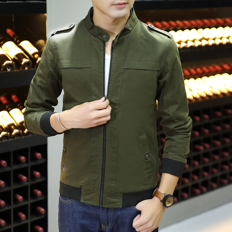 

Spring Autumn Men New Casual Jacket Coat Men's Fashion Washed cotton Brand-Clothing Jackets Male Slim Fit Coats, Beige