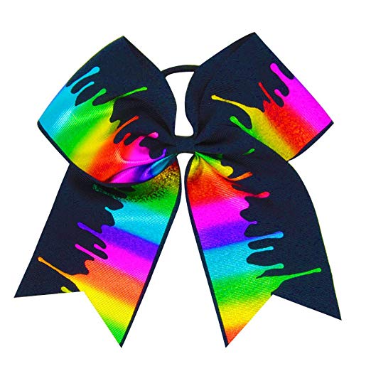 

2020 new 7 style sparkling 7inch Chartreuse Metallic Rainbow Holographic Cheer Bow Cheerleading Dance for teens girls, Color 8