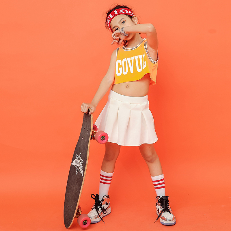 

Children Jazz Dance Costume Hip Hop Clothing Cropped Tops Vest Skirt For Girls Kids Cheerleading Performance Costumes Outfits