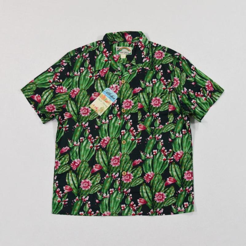 

BOB DONG Cactus Floral Hawaiian Shirts Men's Cotton Cool Holiday Tee Shirts Green