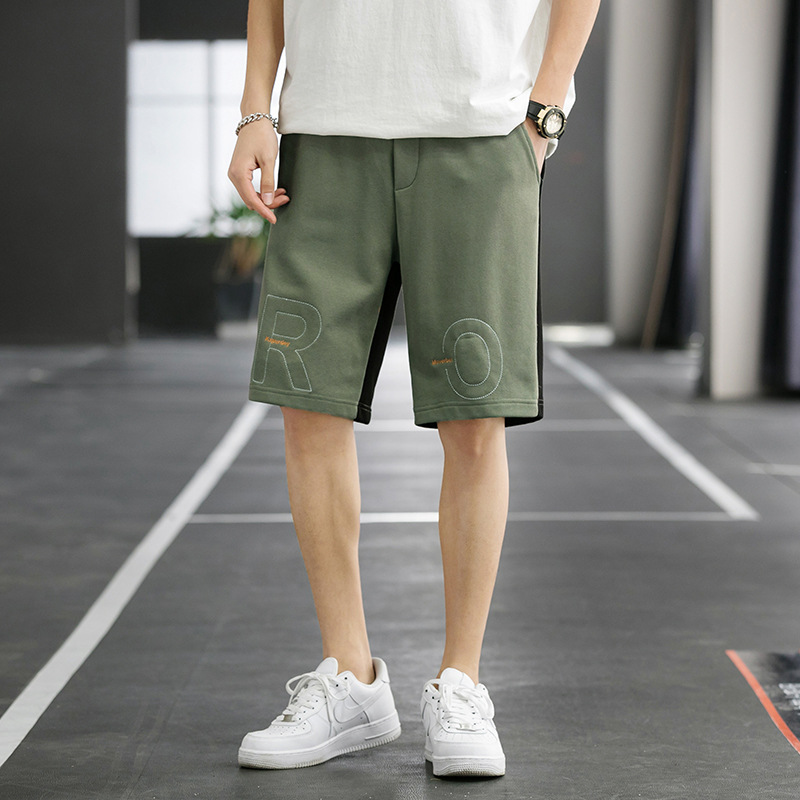 

Summer new style hot shorts men's casual five-point pants youth fashion solid color loose sports pants, Army green