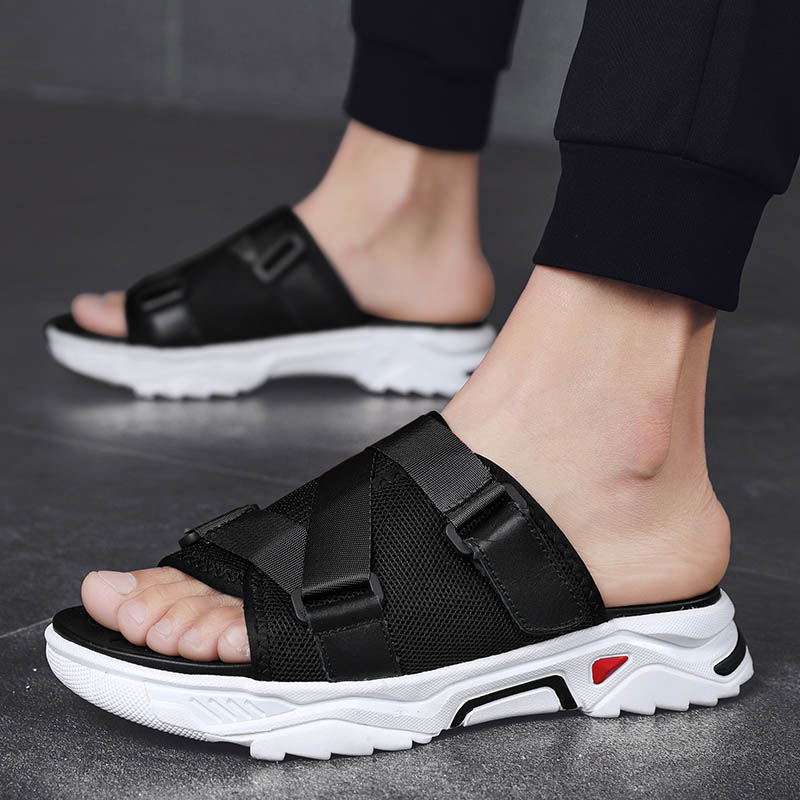 

Summer Sandals Men Leather Classic Sandals 2020 Slipper Sneakers Beach EVA Flip Flops Men Water Big Size 38-48, Black