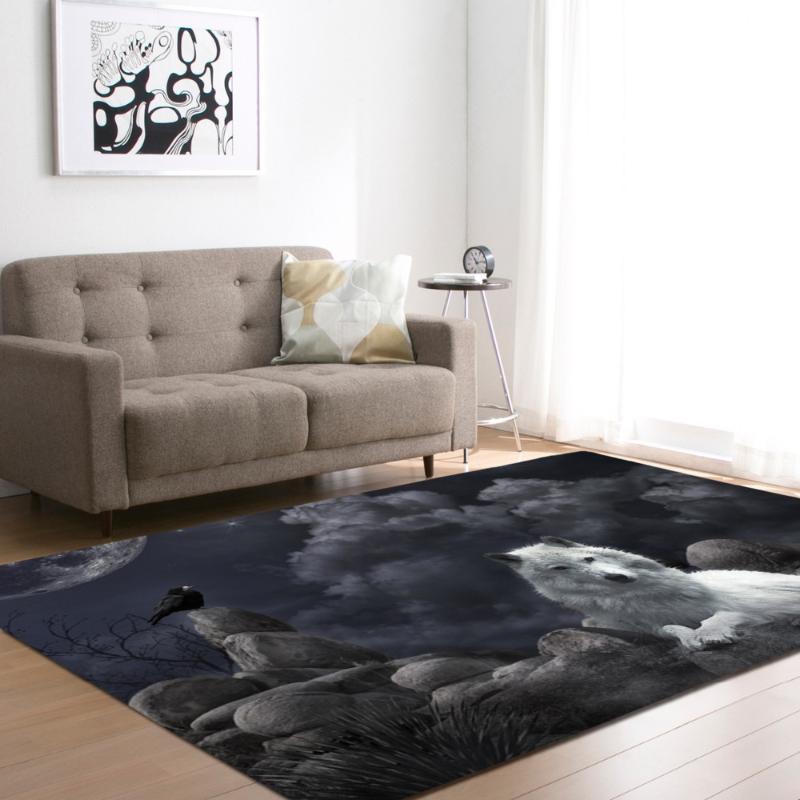 

Nordic Style 3D Wolfs Carpet Boys Room Decor Bedside Rug Kids Play Area Rug Soft Flannel Home Decor Living Room Carpet Rugs, No-1
