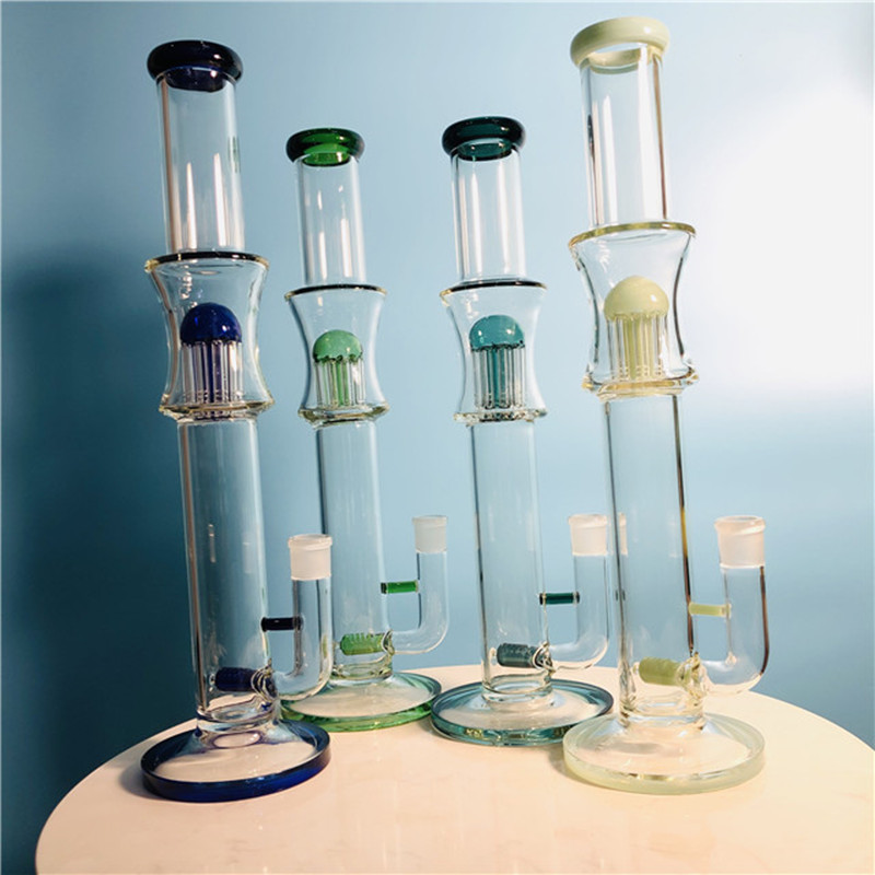 Beautiful design glass hookah pipe with tree perc 18 inches high 19 mm joint size (GB-461)-image-561725248