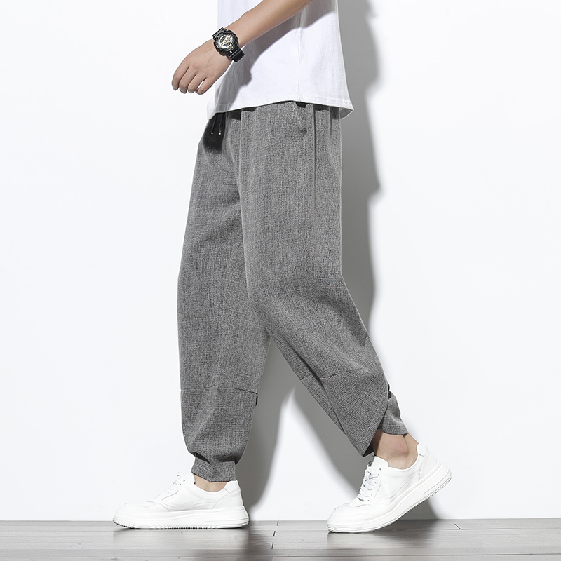 

Plus Size Cotton Linen Harem Pants Mens Jogger Pants 2020 Male Casual Summer Wide Leg Track Trousers Streetwear, Light grey