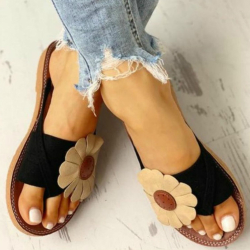 

Summer Women Sun Flower Slippers Flat Heel Peep Toe Platform Flip Flops 2020 Casual Beach Outdoor Ladies Shoes Zapatos De Mujer, Black