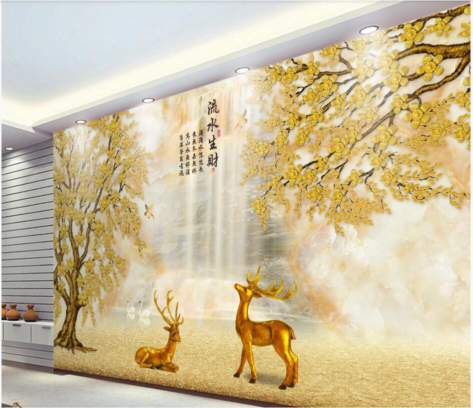 

3d wallpaper custom photo mural on the wall Flowing water golden tree elk living room home decor photo wallpaper for walls 3 d, Non-woven