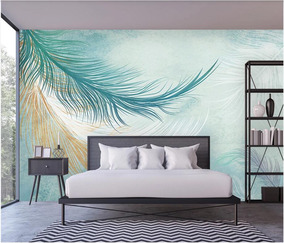 

3d wallpaper custom photo Nordic minimalist watercolor feather bedroom background painting wallpaper mural wallpaper for walls 3d, Non woven