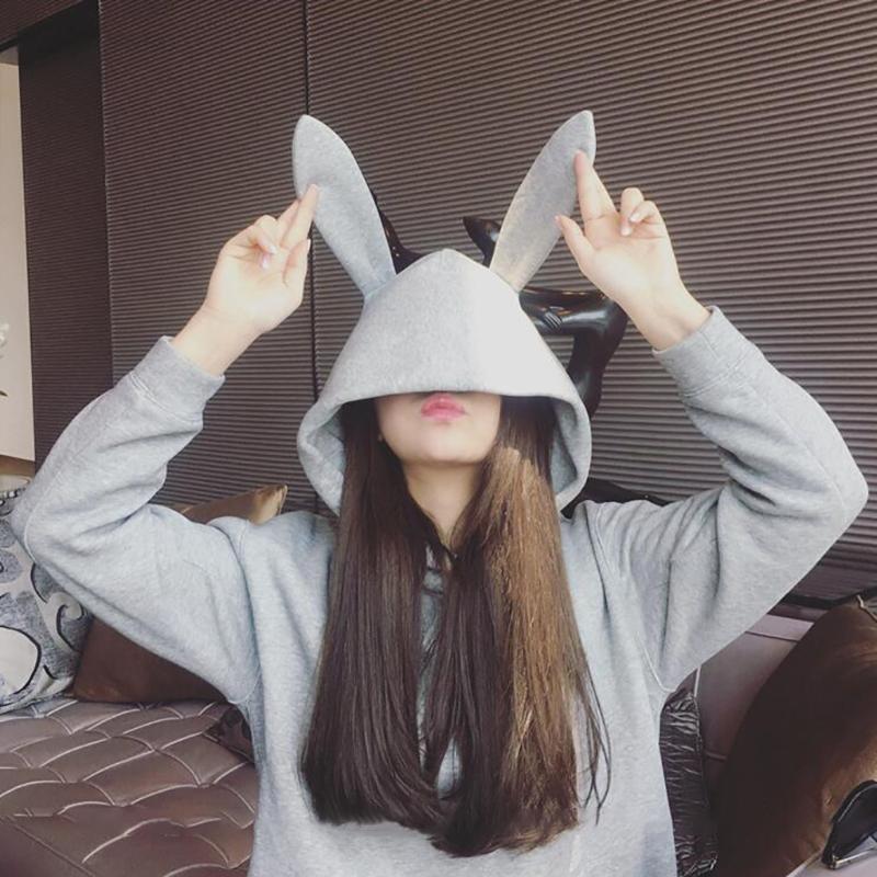 

Ears Sweatshirt Women Autumn Hooded Cap Long Sleeve Blouse Top Fashion Cartoon Cute Jumper Autumn Lovely Pullover 2020, Black