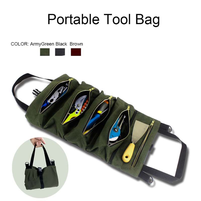 

Multi-purpose Tool Roll Up Canvas Storage Bag Key Pouch Car Hanging Zipper Carrier Tote Organizer