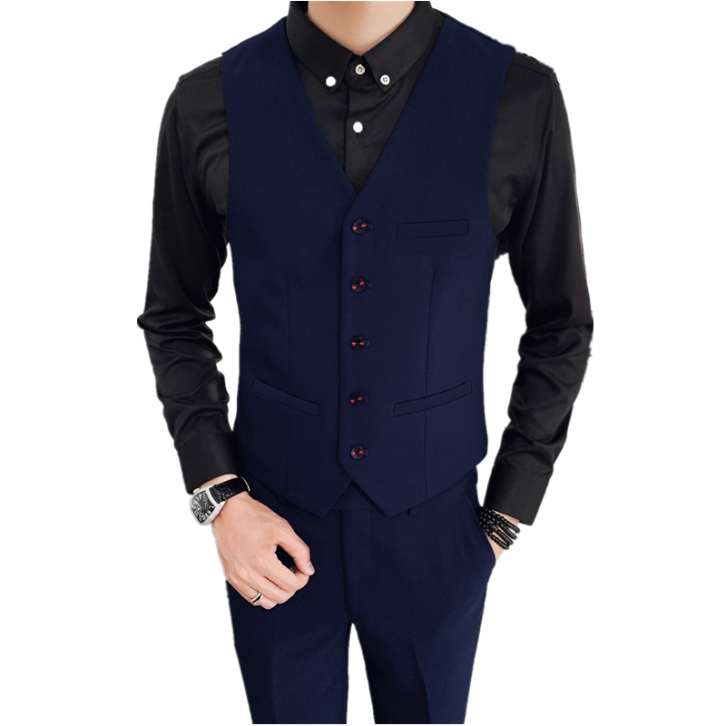 

Vest + Pants) Business Casual Men's Two-Piece Size S-3XL Blue with Classic Black Waistcoat Trousers