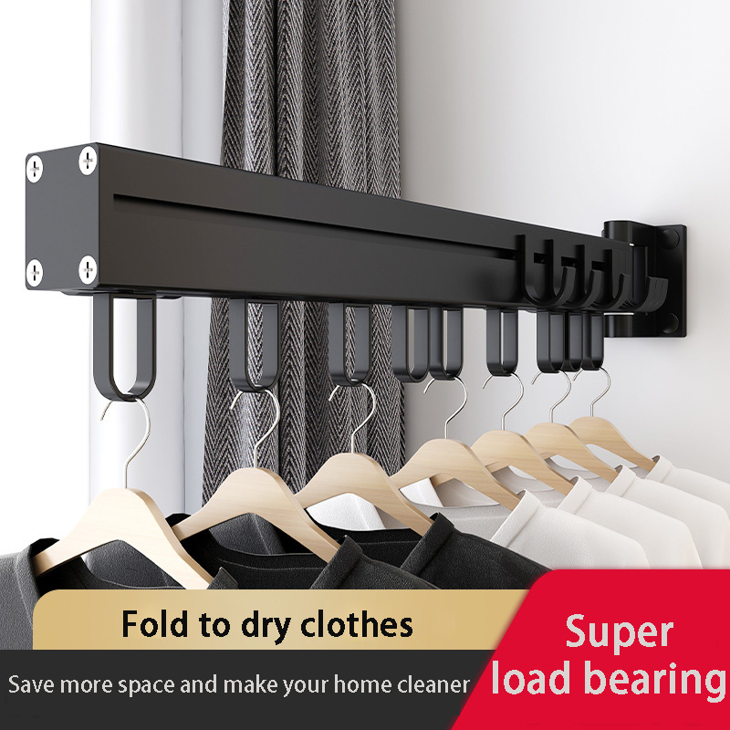 

Black Folding Drying Rack Wall Mounted Telescopic Clothes Rack Indoor And Outdoor Simple Clothes Hanger Clothes Hook Clothesline