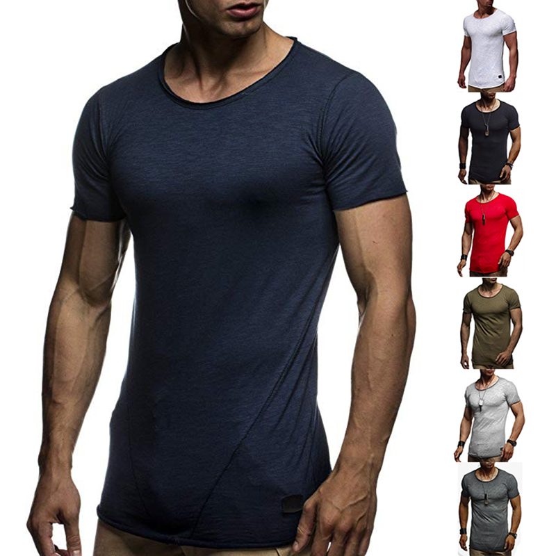 

T Shirt Men Casual New Style Short Sleeve T-shirt with Round Neck and Plain Color, Navy