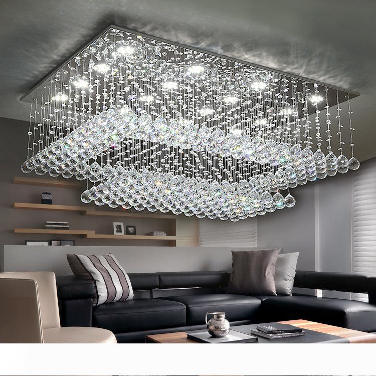 

Contemporary Crystal Chandelier light K9 Crystal Rain drop rectangle Ceiling light fixtures Flush Mount LED Lighting Fixture for living room