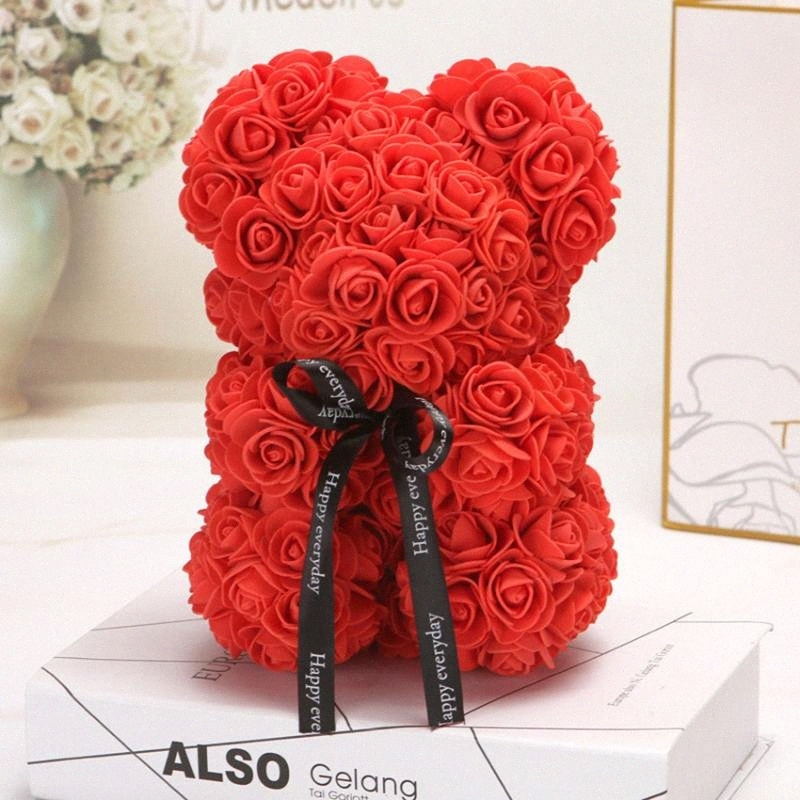 

Valentines Day Gift 25cm Rose Teddy Bear Rose Flower Artificial Decoration Birthday Party Wedding Decor Girlfriend Gift 9JQk#, Light blue25cm nobox