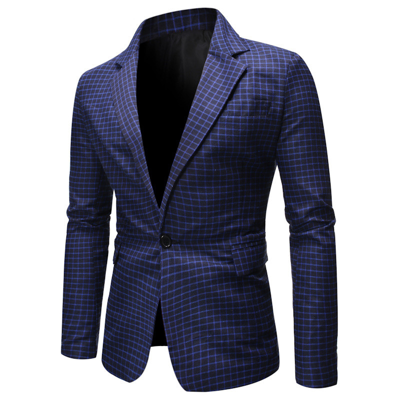 

Riinr Autumn And Winter Casual Suits New Men' Suits Small Plaid Fashion Slim -2XL, Blue