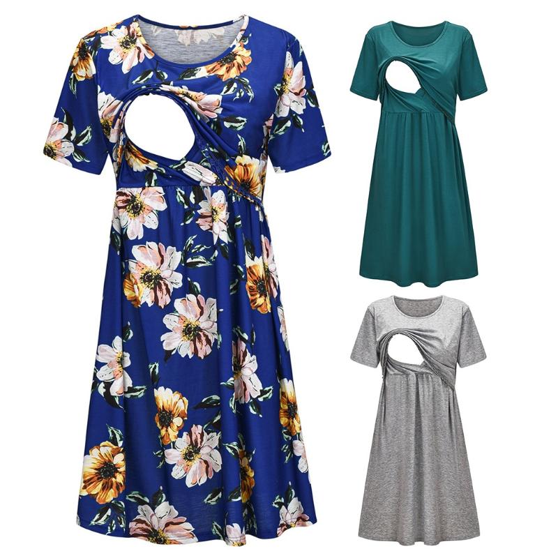 

Vestido De Maternidad Women's Maternity Short Sleeve Floral Print Nursing Dresses For Breastfeeding Maternal Pregnancy Dress, Gray