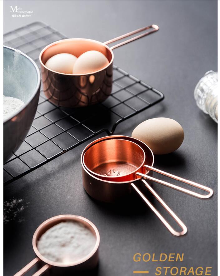 304 stainless steel spoon set Measuring Tools modern housewife flour gold household kitchen carved grams spoons-image-556219949