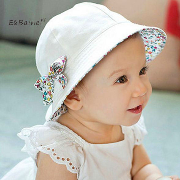 

E&Bainel Fashion Two Side Baby Hat For Girls Summer Baby Caps Children Floral Bowknot Sun Hat Beanie Infant Gorros, White