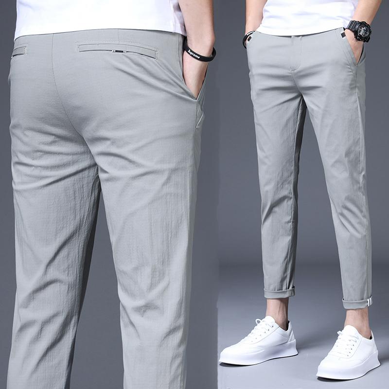 

HZMEN Men's Slim Fit Casual Pants Summer Street Wear Skinny Gentlemen Trousers, Gray