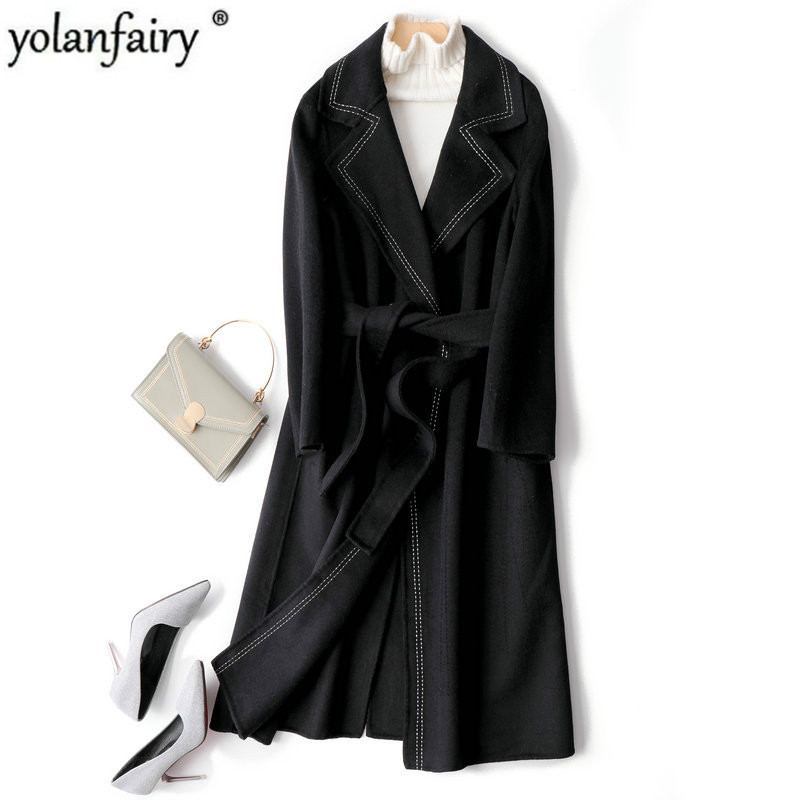 

Long Black Wool Coat Female Jacket Spring Autumn Korean Elegant Fashion Ladies Coats Overcoat Women Manteau Femme 1026 KJ4071