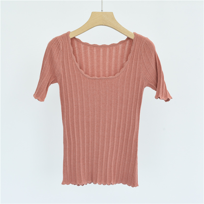 

Women Sweater Women' new knitted pullover spring / summer 2020 Fashion Crocheted Hollow Short Sleeve Knitted Top, Pink