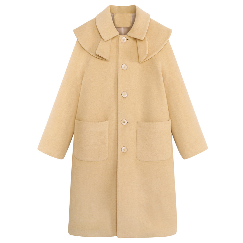 

Woolen Coat Women New Korean Thick Mid-length Style Loose Outwear Single-breasted Winter Solid Color Woolen Coat Female L830, Yellow